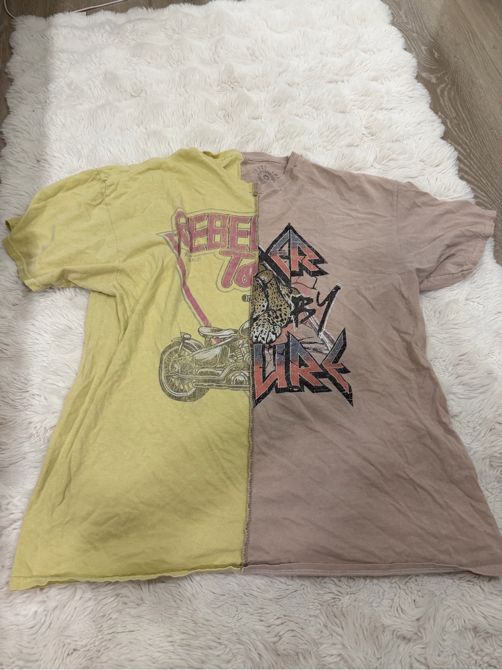Two-Tone Graphic Tee - Yellow & Taupe Thrifted